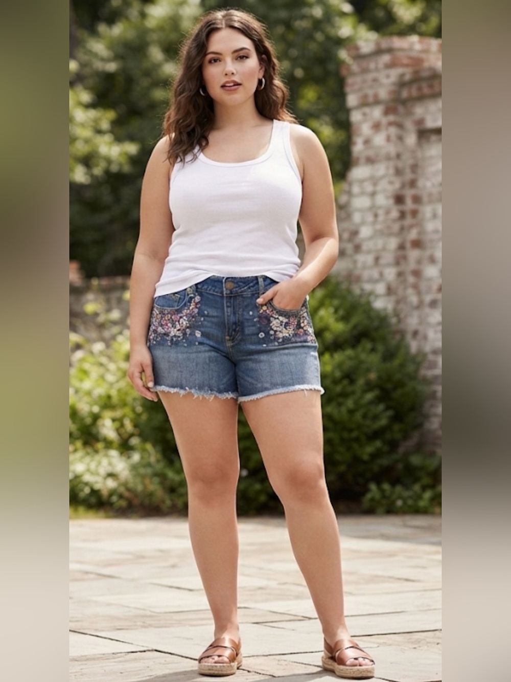 American Eagle Outfitters - Floral Embroidered Denim Jean Shorts